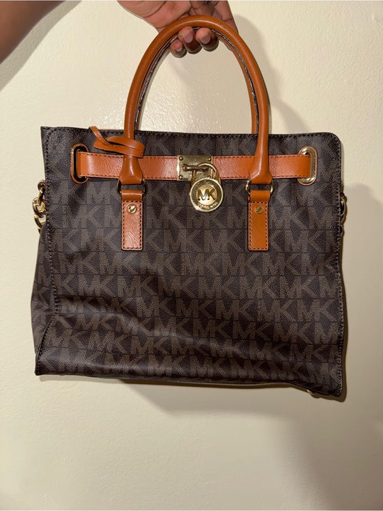 Michael Kors Handbags - Michael Kors Hamilton East West Brown Logo Satchel Bag